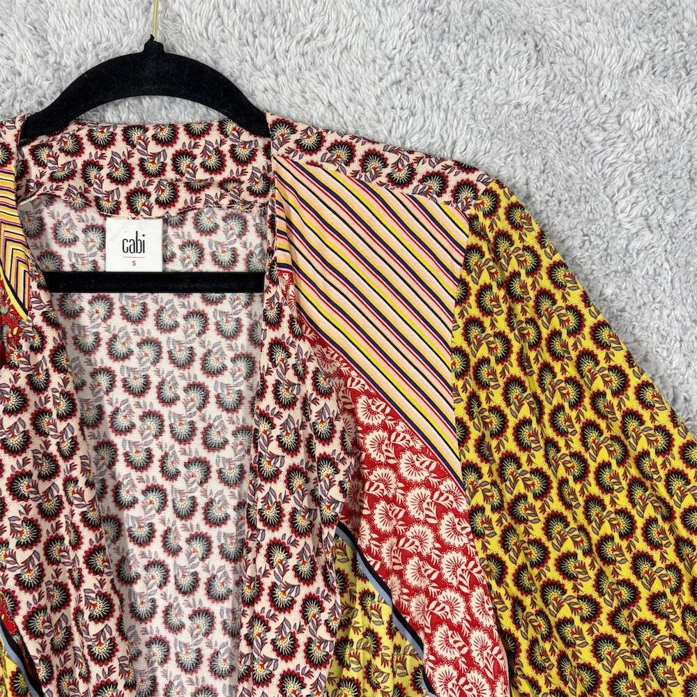 CAbi Poet Jacket Kimono Duster Size S Patchwork Multicolor Striped‎ Boho Tie - Picture 2 of 11